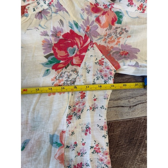 Indigo Rose Floral Blouse Petite Medium Boho Peasant Top Cottagecore Shabby Chic - Picture 3 of 5